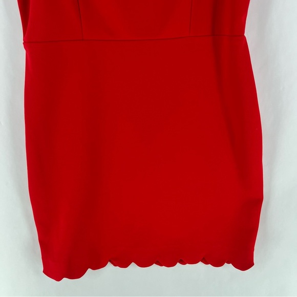 B. Darlin Red Stretch Crepe Scallop Edge Spaghetti Strap Fitted Mini Dress - Picture 3 of 9